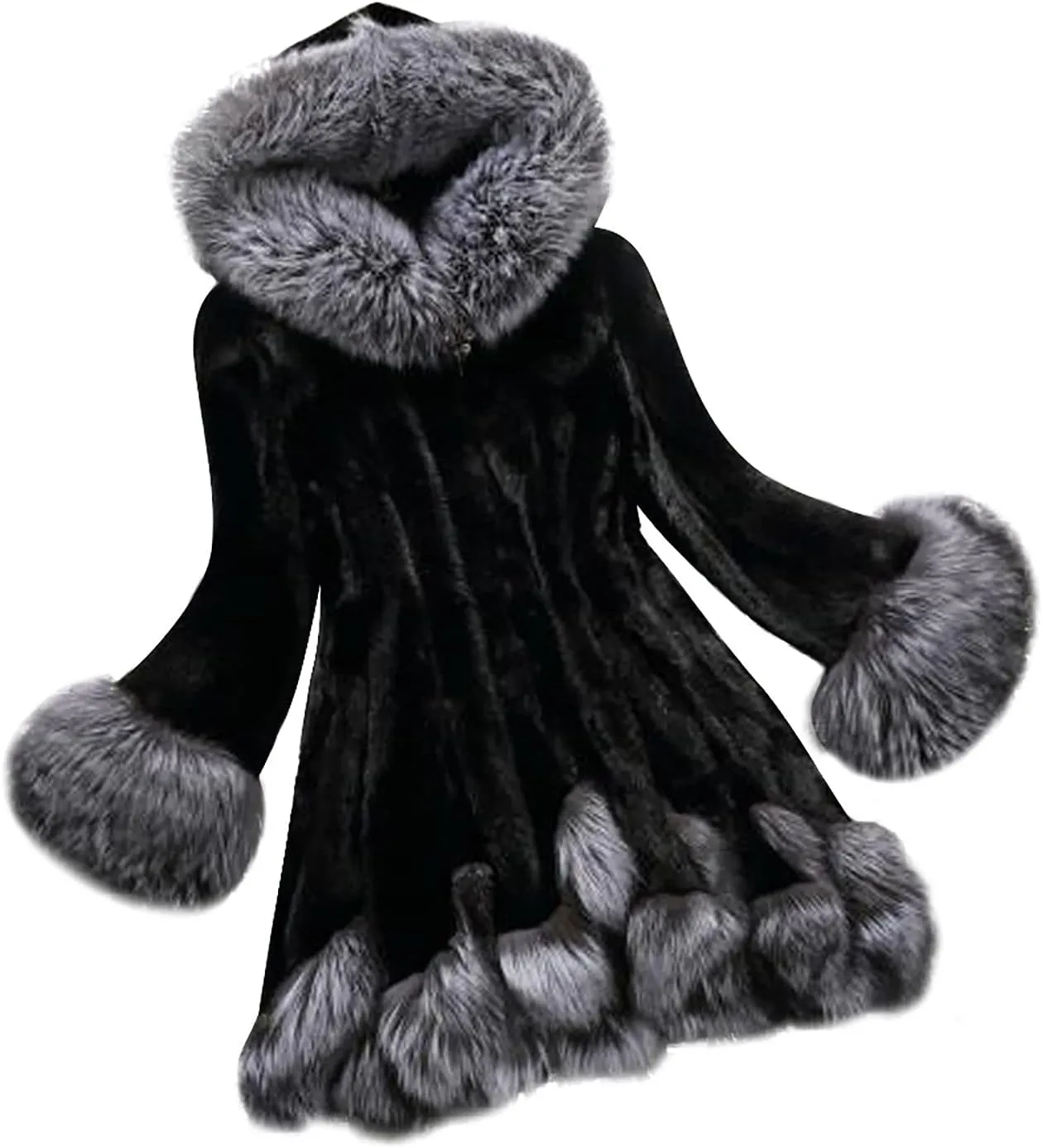 Luxury Faux Fur Coat Women Plus Size Winter Clothes Fluffy Cardigan with Hood Warm Cozy Jackets Fashion Outerwear