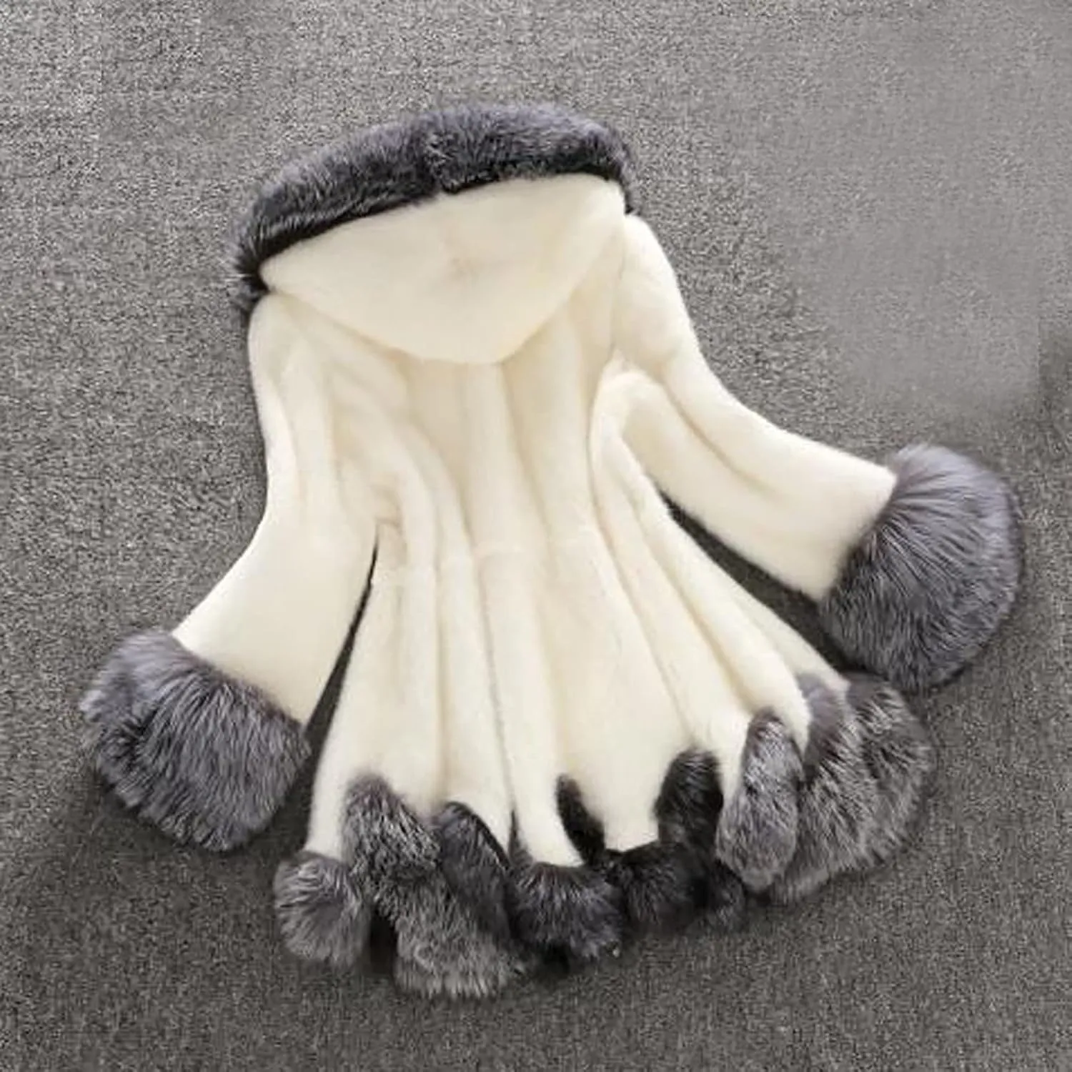 Luxury Faux Fur Coat Women Plus Size Winter Clothes Fluffy Cardigan with Hood Warm Cozy Jackets Fashion Outerwear