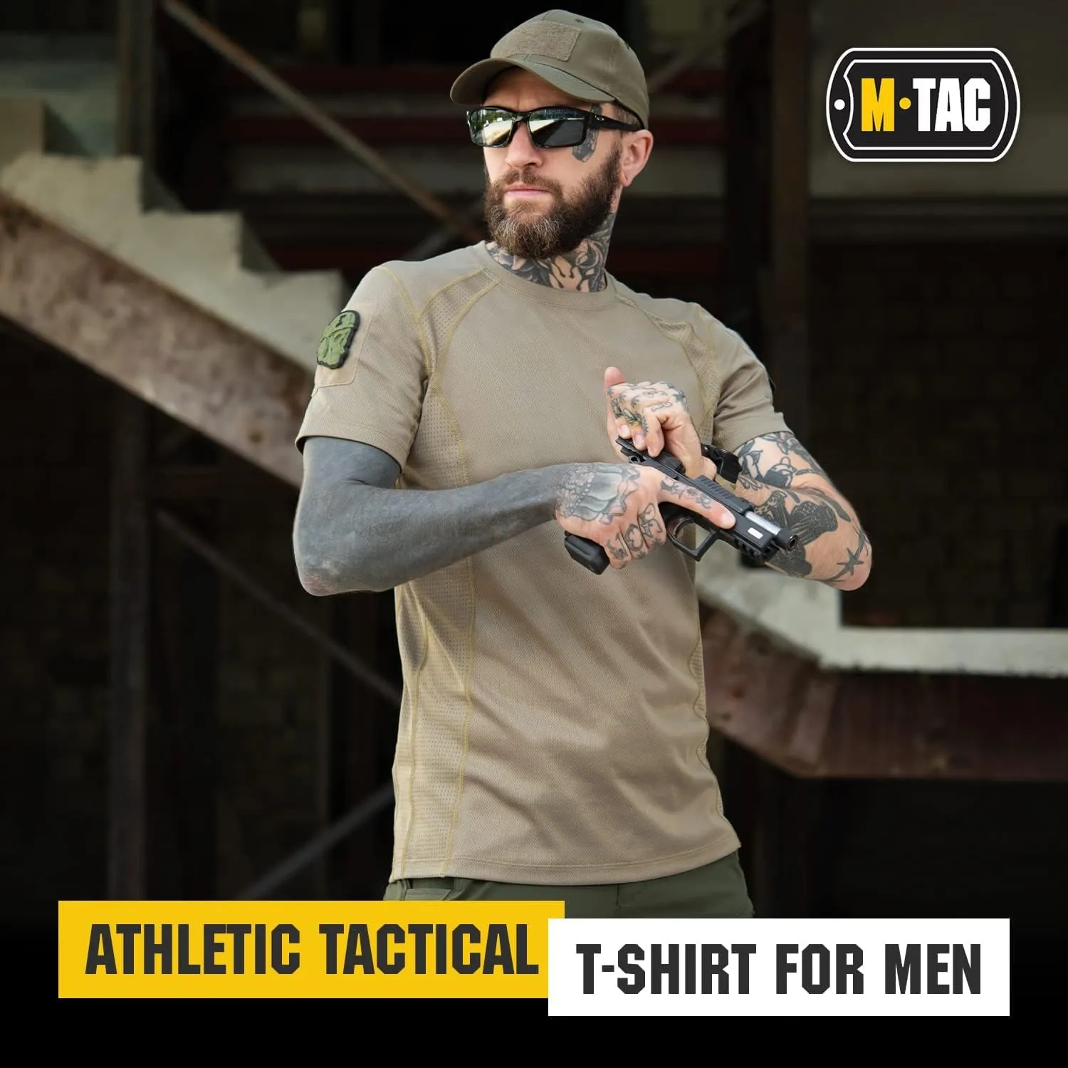 M-Tac Athletic Tactical T-Shirt Gen.2 - Breathable Polyester Military T-Shirt with Patch Panels on Short Sleeves for Men