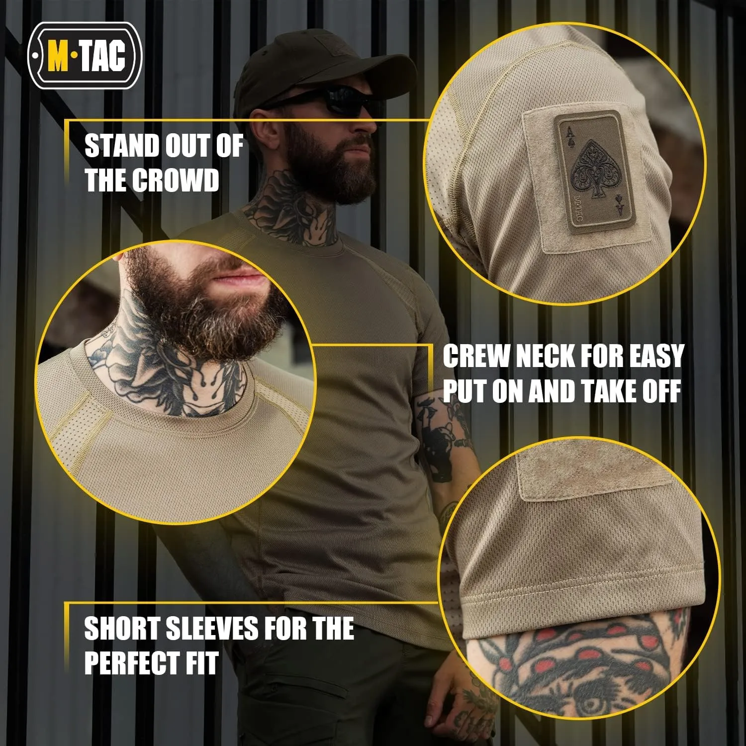 M-Tac Athletic Tactical T-Shirt Gen.2 - Breathable Polyester Military T-Shirt with Patch Panels on Short Sleeves for Men