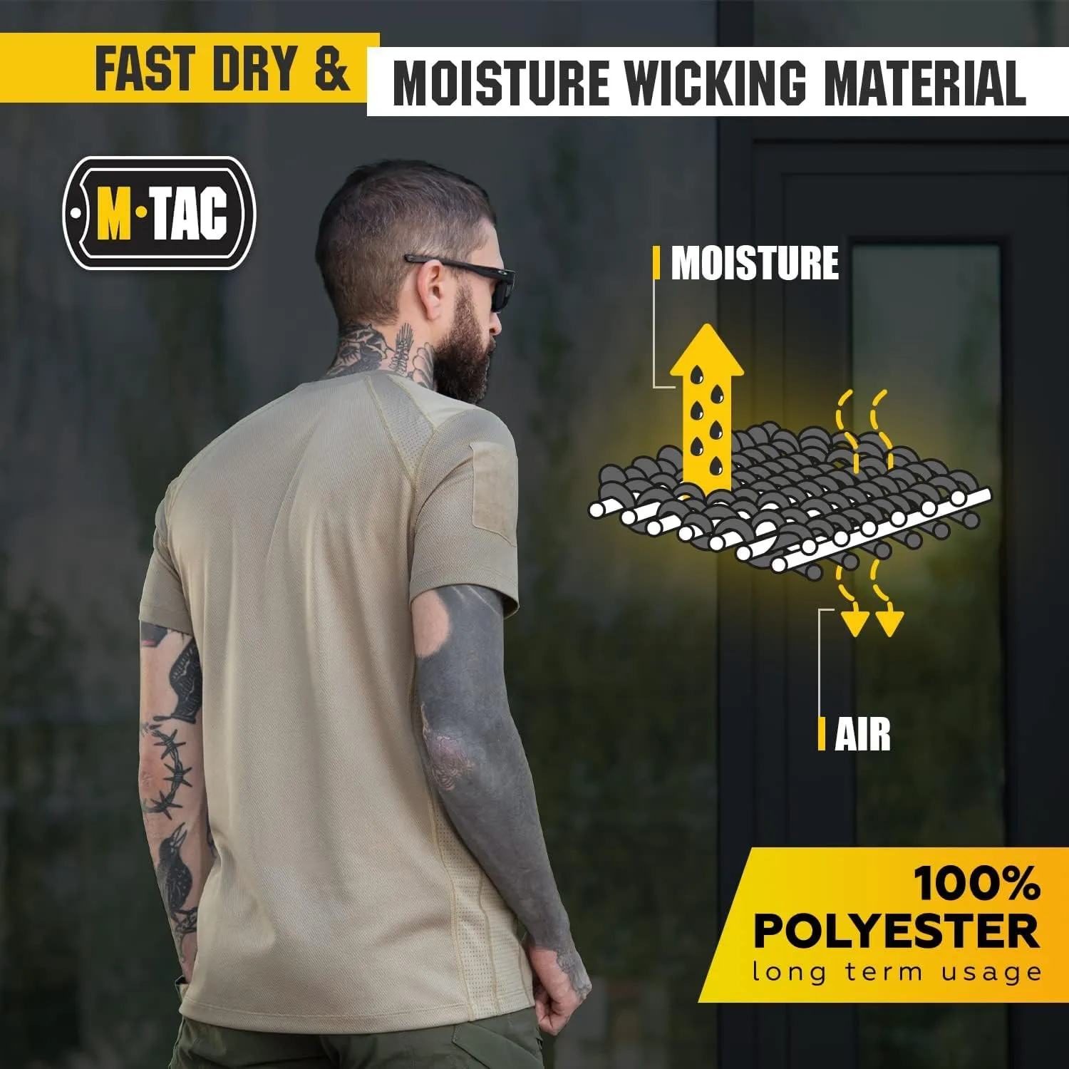 M-Tac Athletic Tactical T-Shirt Gen.2 - Breathable Polyester Military T-Shirt with Patch Panels on Short Sleeves for Men