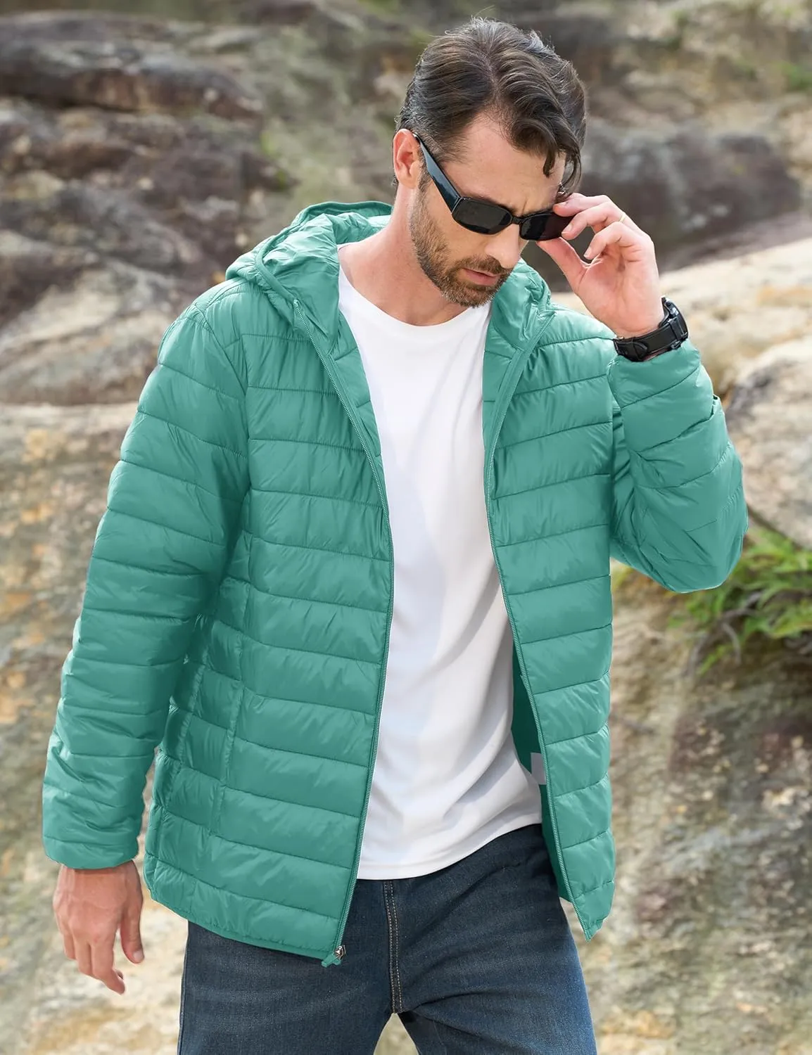 MAGCOMSEN Men's Lightweight Puffer Jacket Hooded Full Zip Water-Resistant Quilted Lined Winter Coats