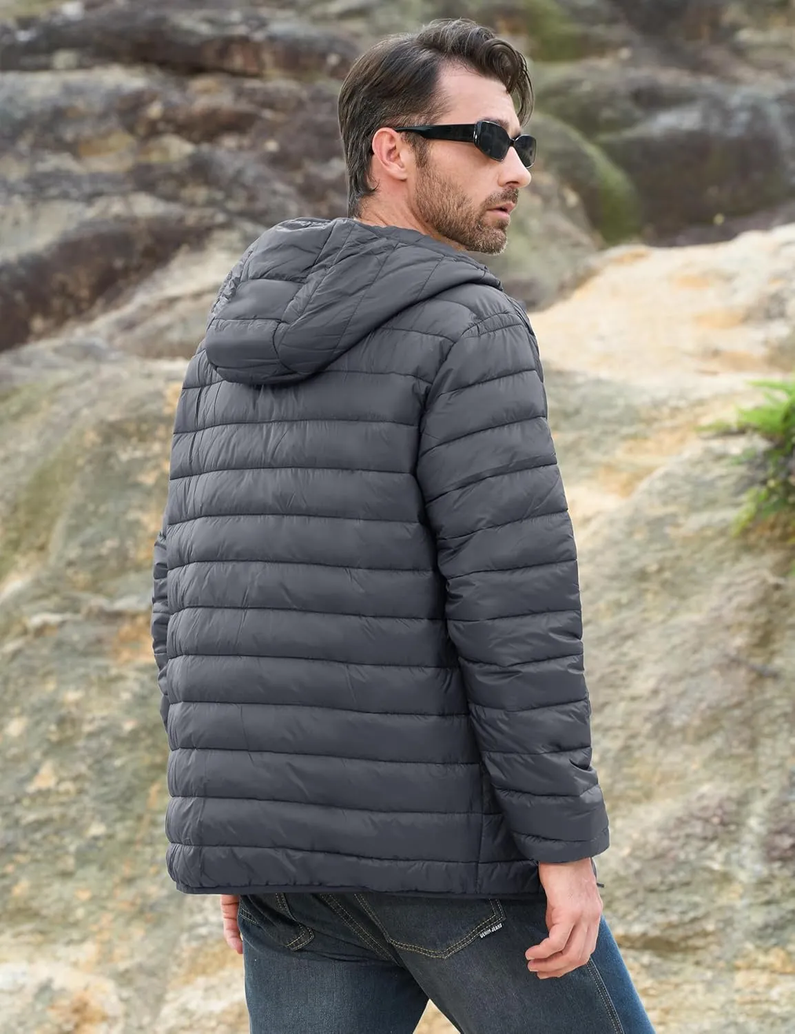 MAGCOMSEN Men's Lightweight Puffer Jacket Hooded Full Zip Water-Resistant Quilted Lined Winter Coats