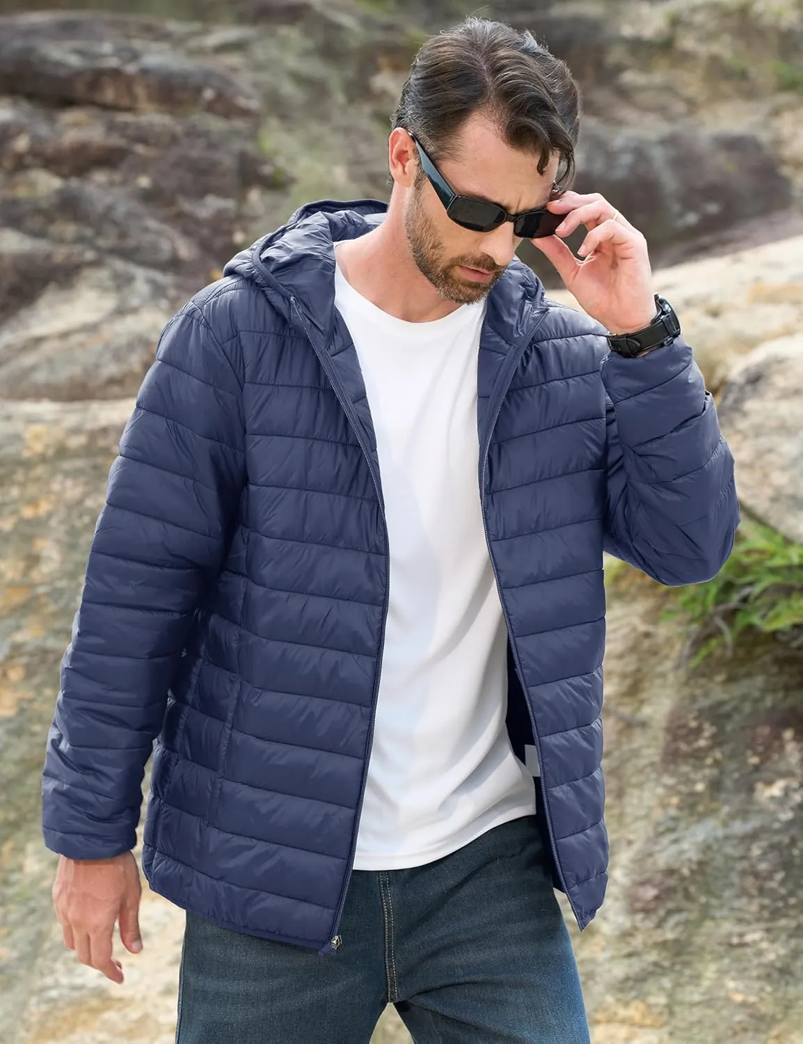 MAGCOMSEN Men's Lightweight Puffer Jacket Hooded Full Zip Water-Resistant Quilted Lined Winter Coats