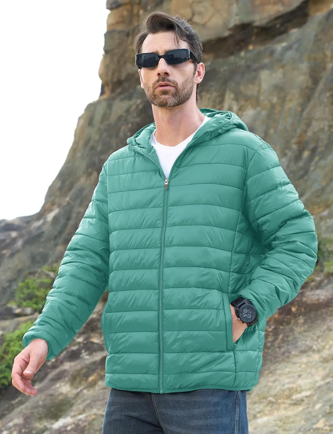 MAGCOMSEN Men's Lightweight Puffer Jacket Hooded Full Zip Water-Resistant Quilted Lined Winter Coats
