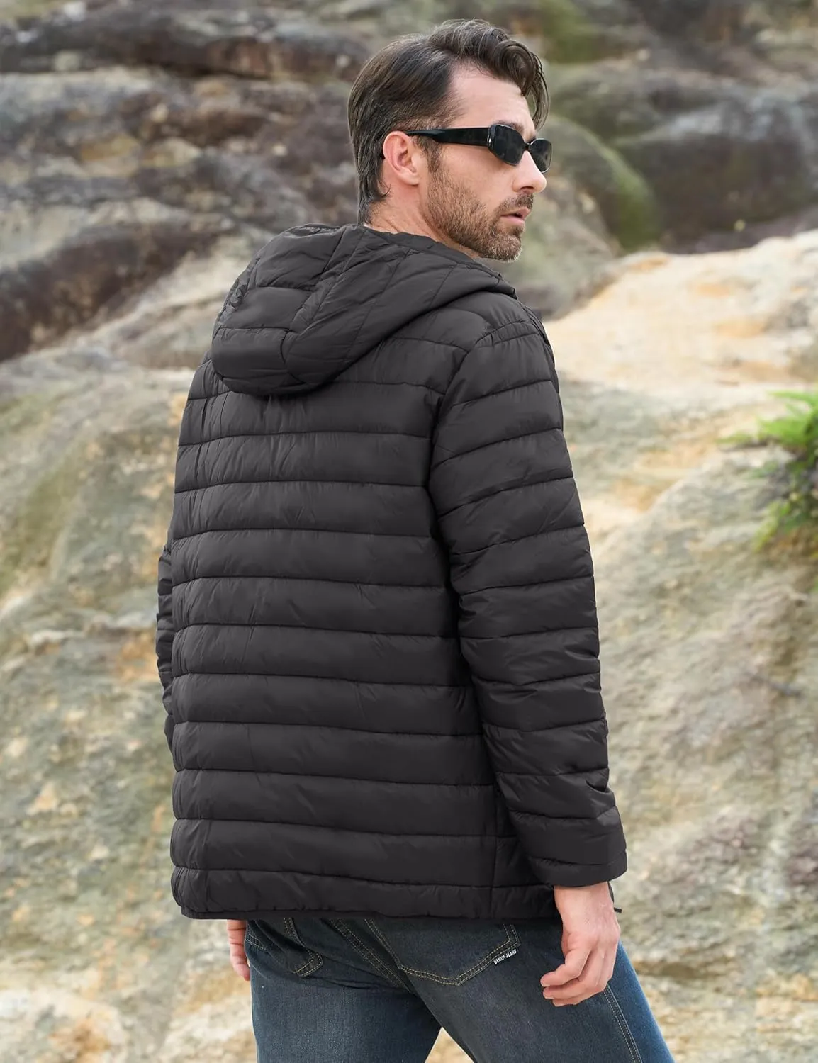 MAGCOMSEN Men's Lightweight Puffer Jacket Hooded Full Zip Water-Resistant Quilted Lined Winter Coats