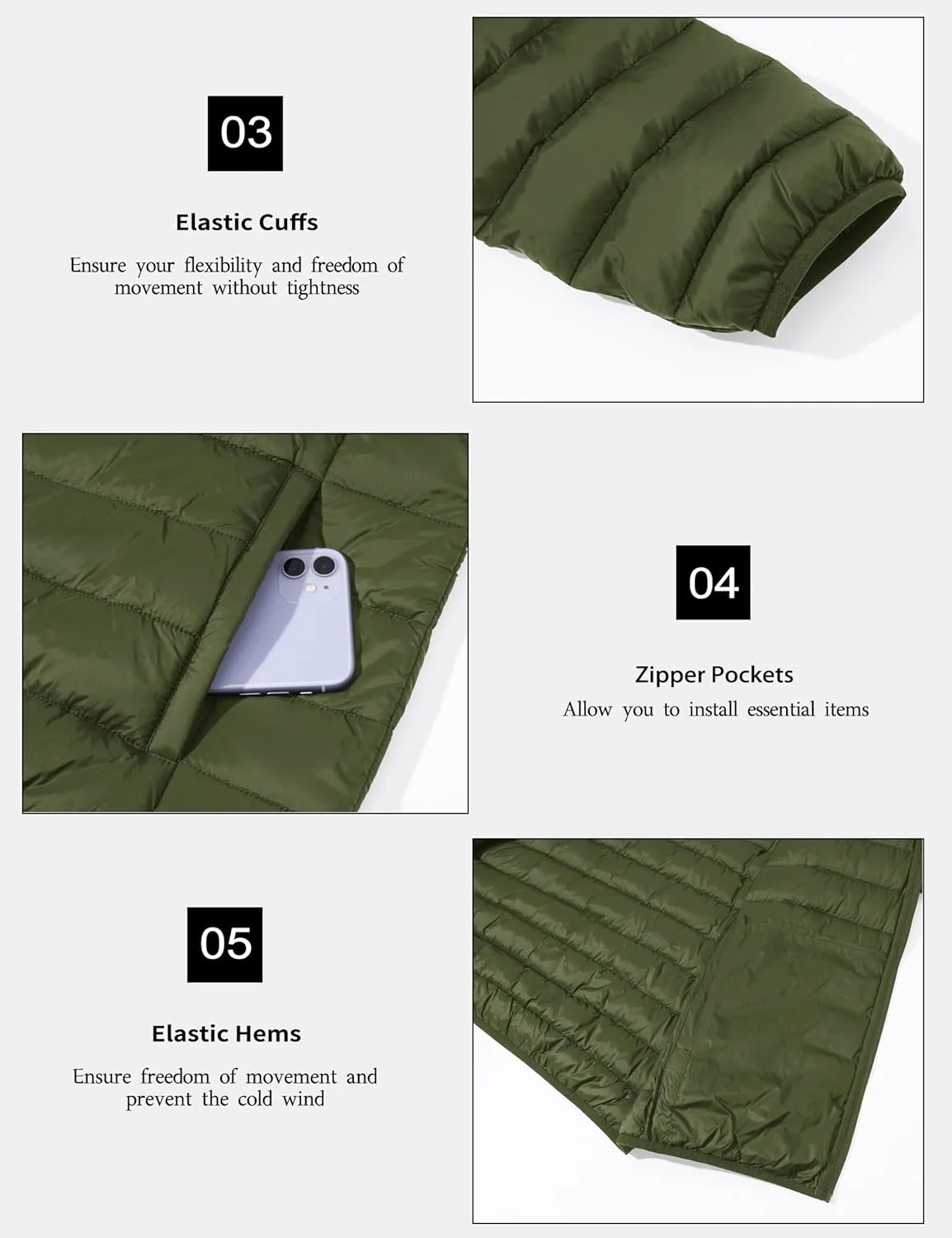 MAGCOMSEN Men's Lightweight Puffer Jacket Hooded Full Zip Water-Resistant Quilted Lined Winter Coats