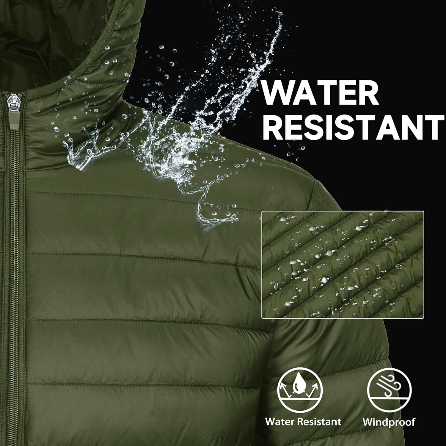 MAGCOMSEN Men's Lightweight Puffer Jacket Hooded Full Zip Water-Resistant Quilted Lined Winter Coats