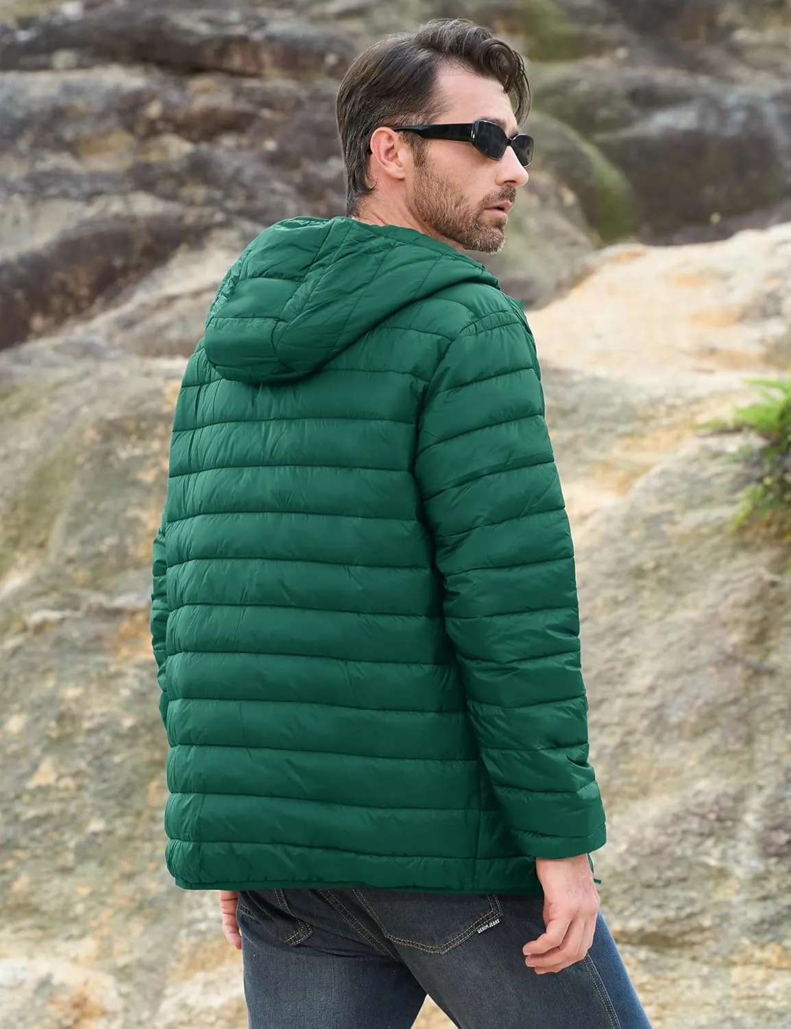 MAGCOMSEN Men's Lightweight Puffer Jacket Hooded Full Zip Water-Resistant Quilted Lined Winter Coats