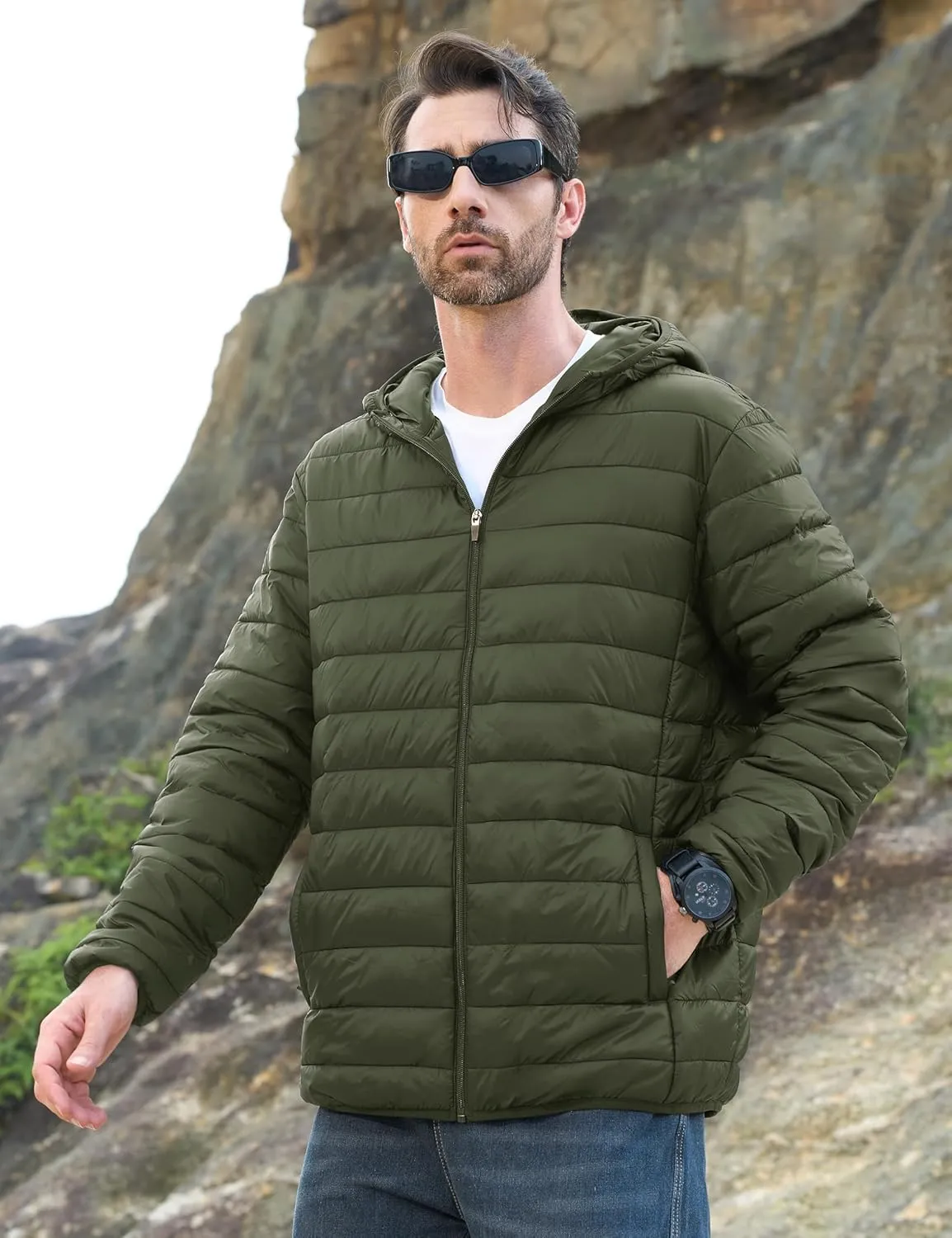 MAGCOMSEN Men's Lightweight Puffer Jacket Hooded Full Zip Water-Resistant Quilted Lined Winter Coats