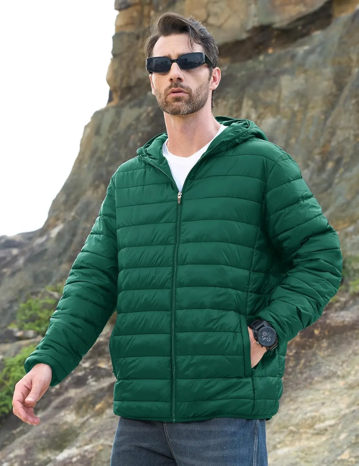 MAGCOMSEN Men's Lightweight Puffer Jacket Hooded Full Zip Water-Resistant Quilted Lined Winter Coats