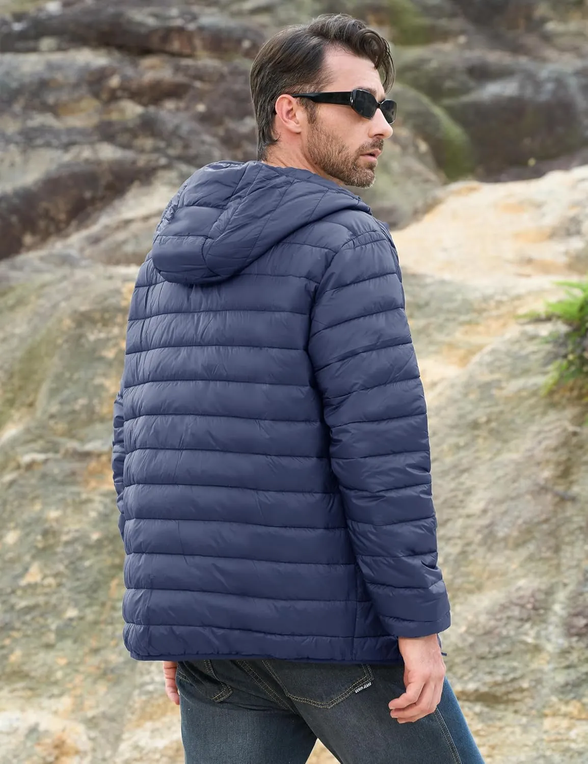 MAGCOMSEN Men's Lightweight Puffer Jacket Hooded Full Zip Water-Resistant Quilted Lined Winter Coats
