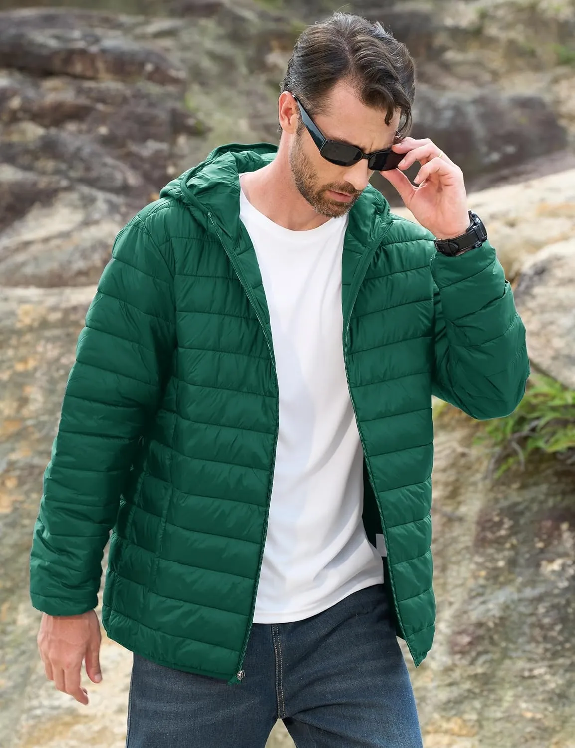 MAGCOMSEN Men's Lightweight Puffer Jacket Hooded Full Zip Water-Resistant Quilted Lined Winter Coats