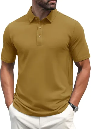 MAGCOMSEN Men's Polo Shirts Short Sleeve Cotton Pique Golf Shirt Casual Collared Shirt Lightweight Work Shirts with 3 Buttons