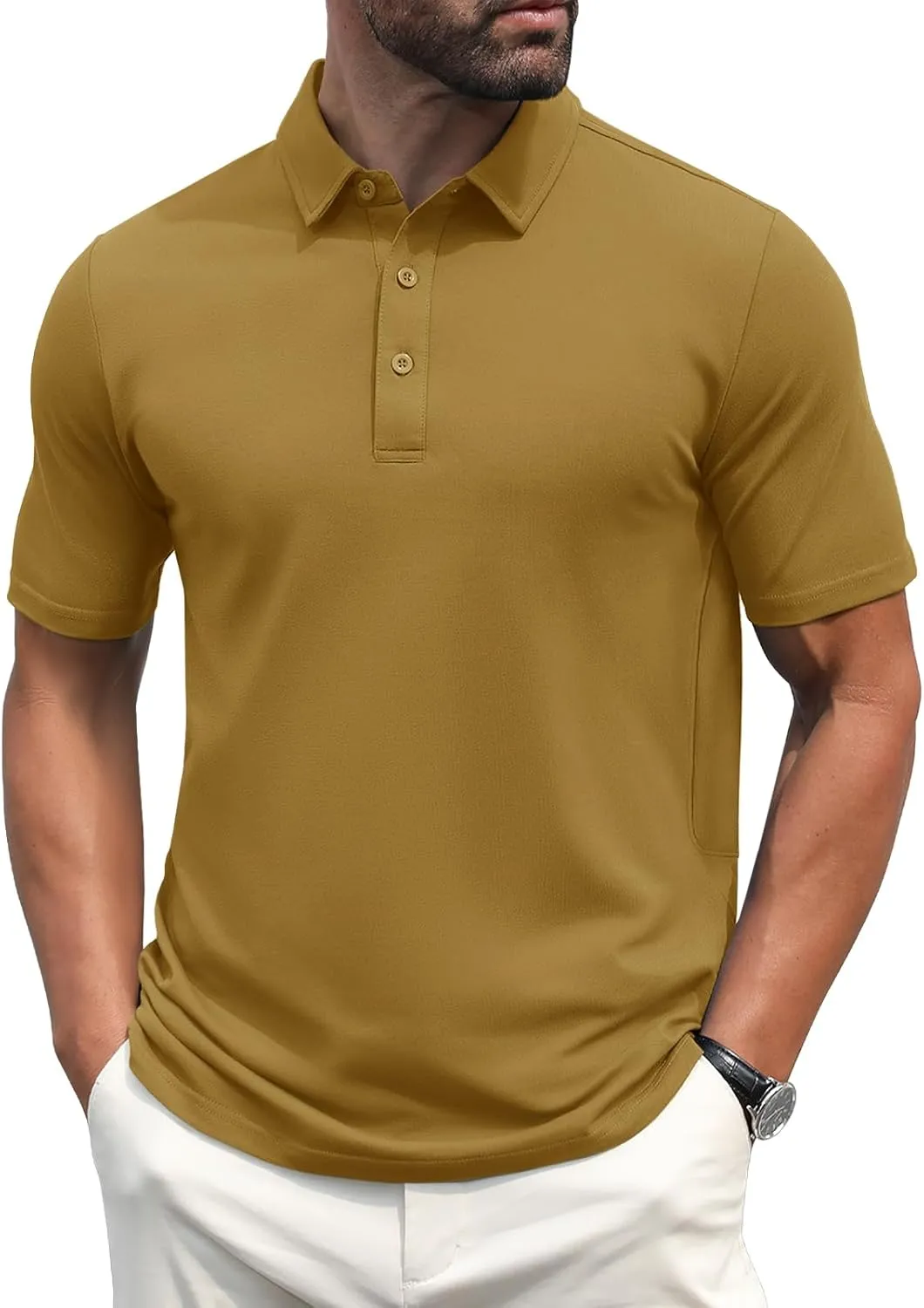 MAGCOMSEN Men's Polo Shirts Short Sleeve Cotton Pique Golf Shirt Casual Collared Shirt Lightweight Work Shirts with 3 Buttons