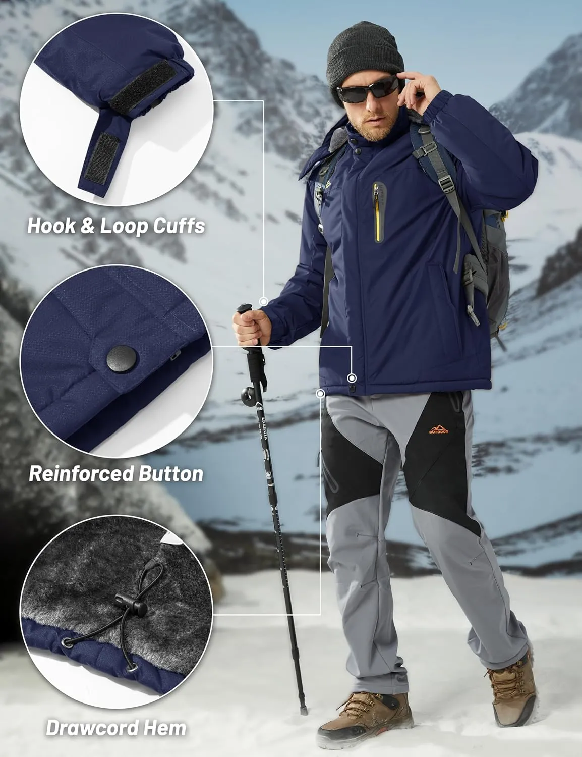 MAGCOMSEN Men's Winter Coats Water Resistant Snow Ski Jacket Fleece Lined Parka 5 Pockets