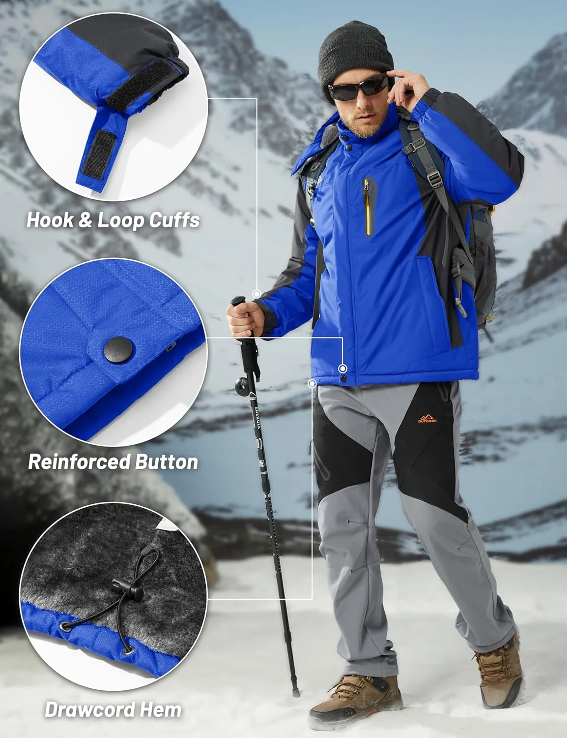 MAGCOMSEN Men's Winter Coats Water Resistant Snow Ski Jacket Fleece Lined Parka 5 Pockets