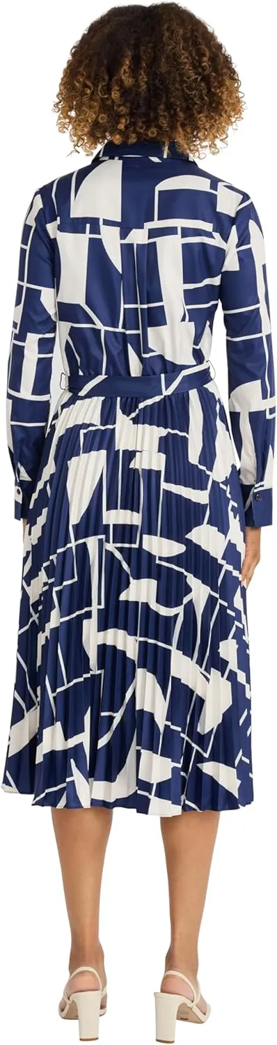 Maggy London Women's Pleated Midi Shirt Dress