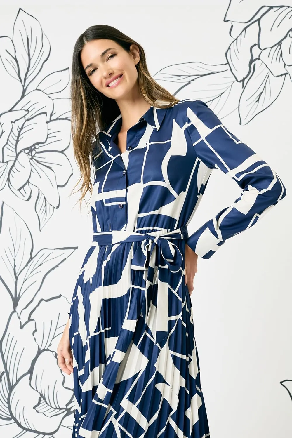 Maggy London Women's Pleated Midi Shirt Dress