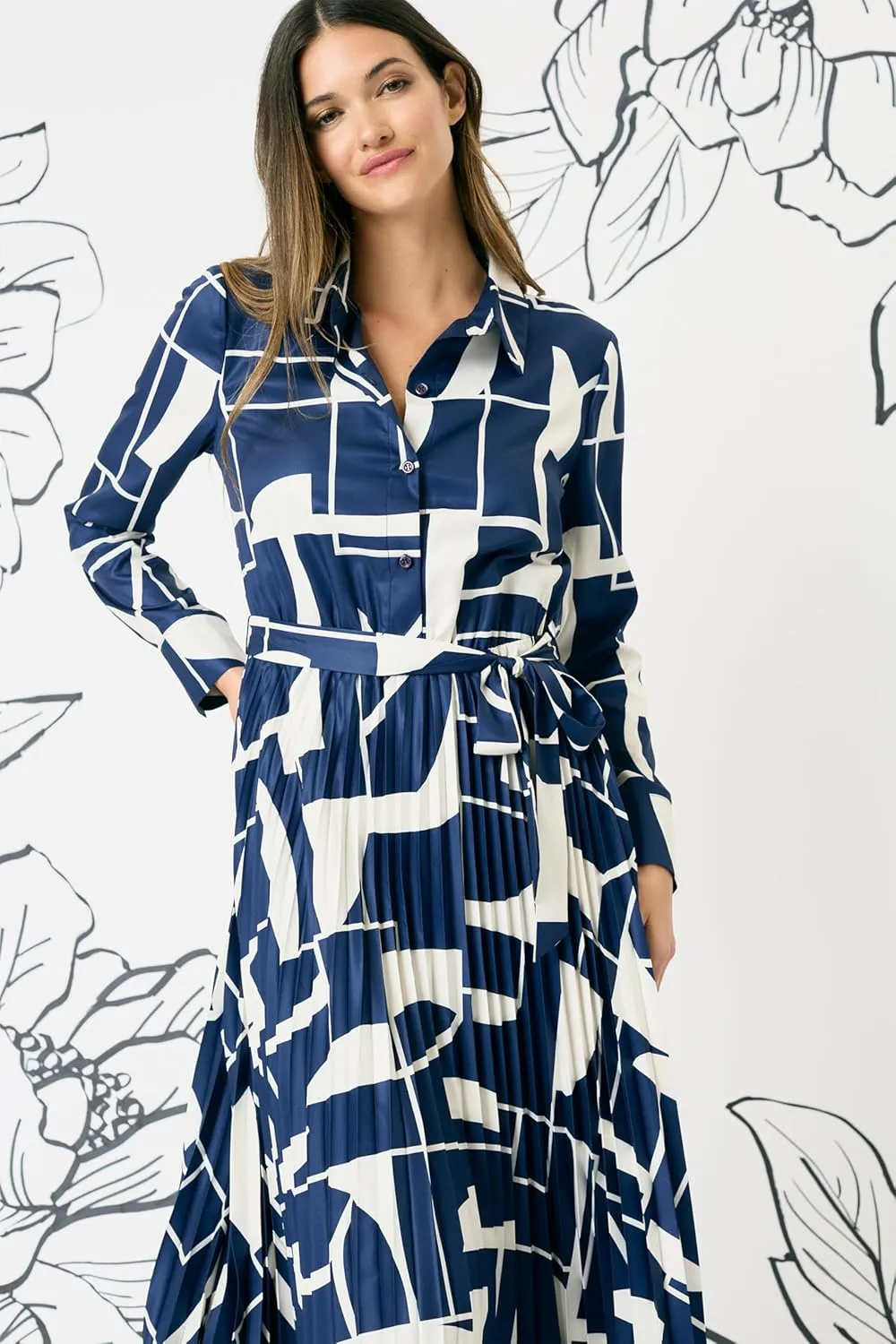 Maggy London Women's Pleated Midi Shirt Dress