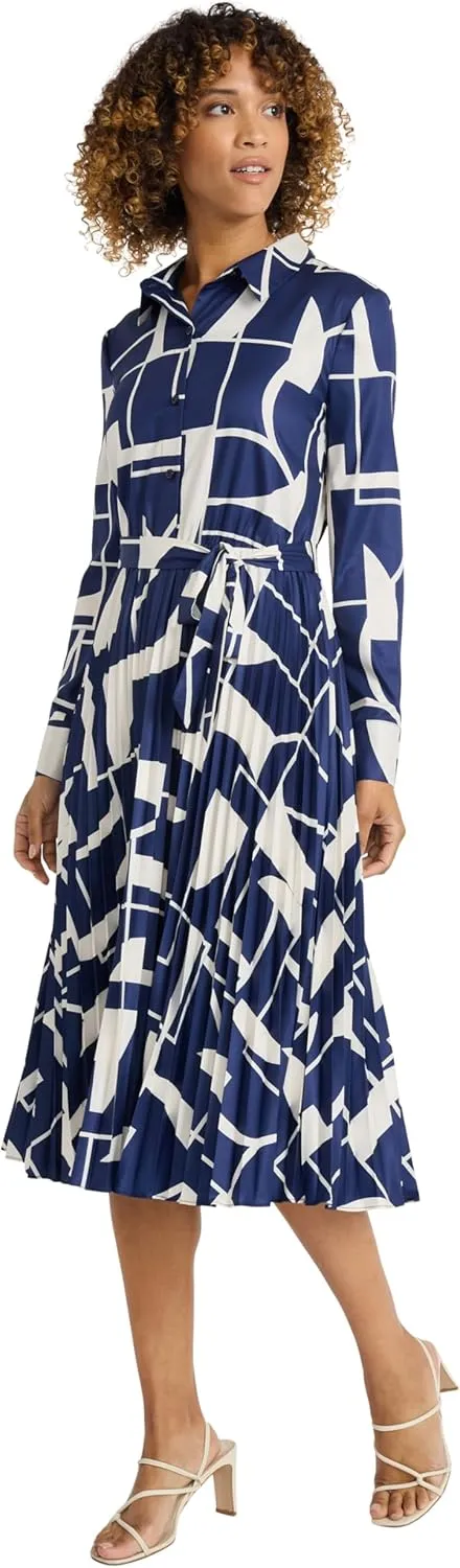 Maggy London Women's Pleated Midi Shirt Dress