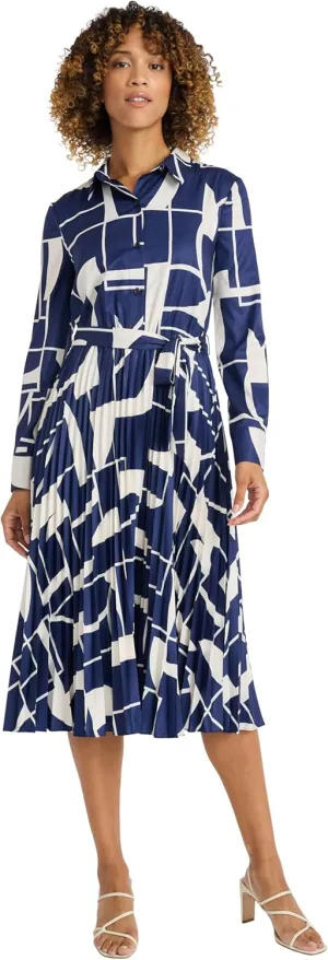 Maggy London Women's Pleated Midi Shirt Dress