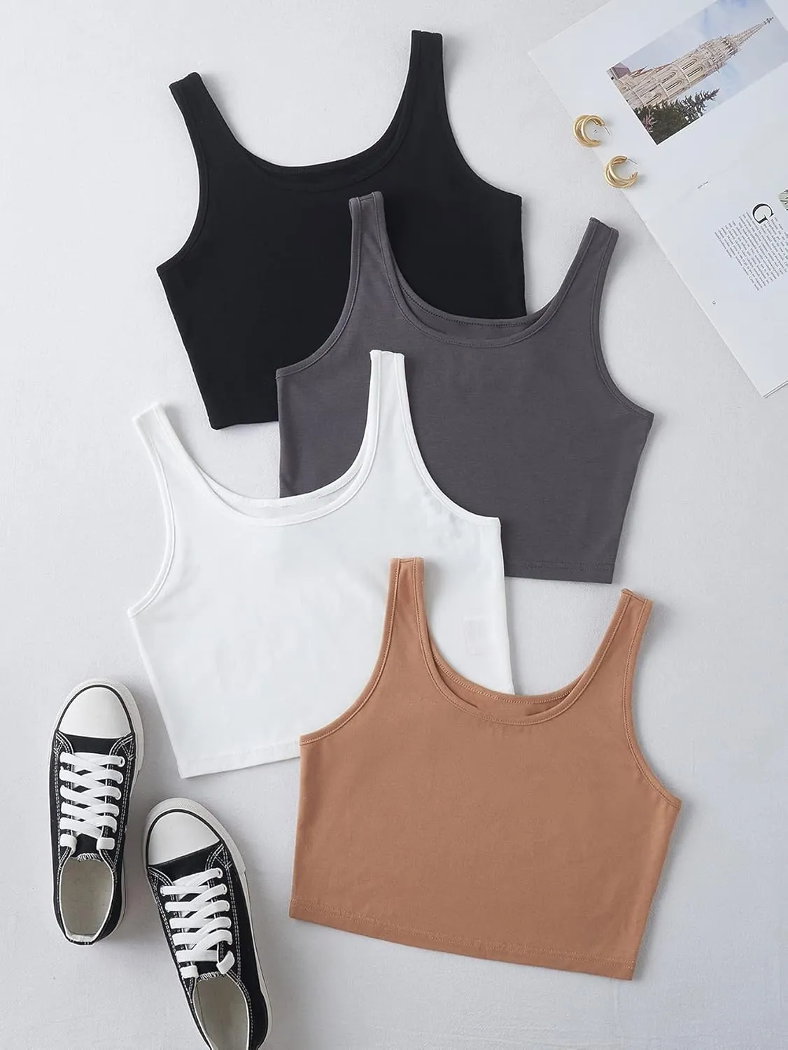 MakeMeChic Women's 4packs Plus Size Rib Knit Sleeveless Tank Crop Top