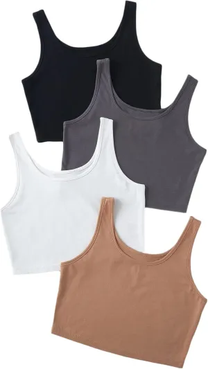 MakeMeChic Women's 4packs Plus Size Rib Knit Sleeveless Tank Crop Top