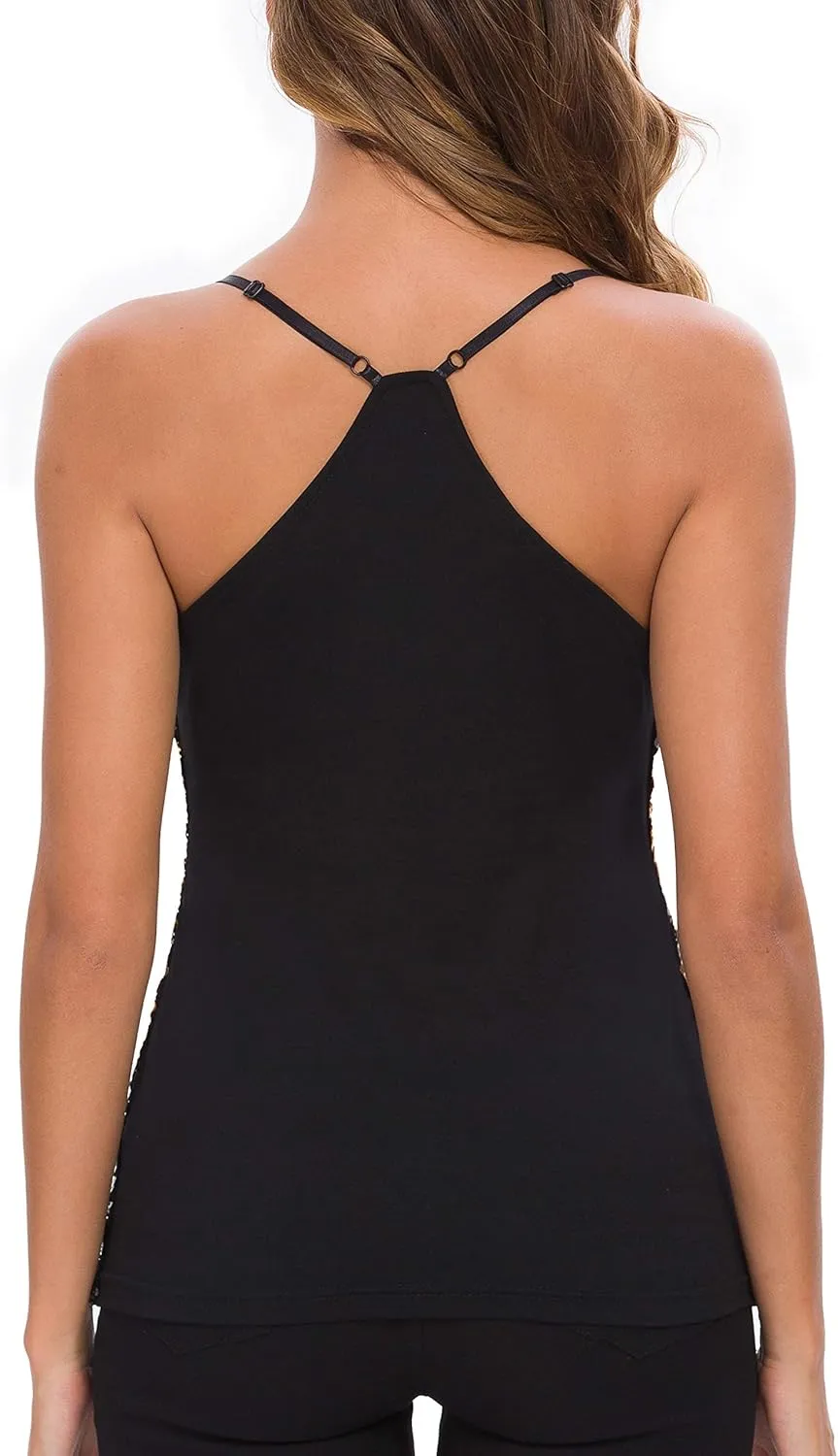 MANER Womens Sequin Tops Glitter Party Strappy Tank Top Sparkle Cami