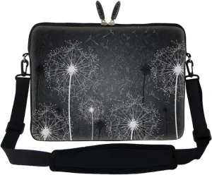 Meffort Inc 17 17.3 inch Neoprene Laptop Sleeve Bag Carrying Case with Hidden Handle and Adjustable Shoulder Strap - Black White Dandelion