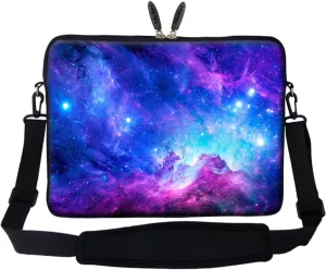 Meffort Inc 17 17.3 inch Neoprene Laptop Sleeve Bag Carrying Case with Hidden Handle and Adjustable Shoulder Strap - Galaxy Clouds