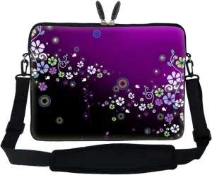 Meffort Inc 17 17.3 inch Neoprene Laptop Sleeve Bag Carrying Case with Hidden Handle and Adjustable Shoulder Strap - Purple Mini Flower