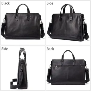 Men Genuine Leather Briefcase, Convertible 14 Inch Laptop Messenger Bag, Multifunctional Work Shoulder Bag (Black)