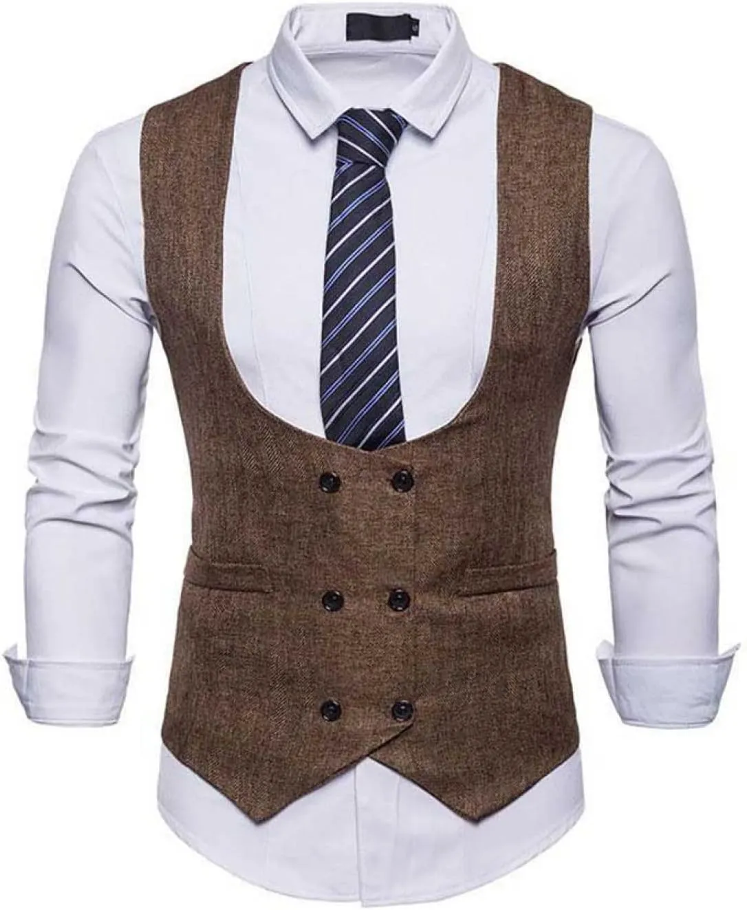 Men's Business Suit Vest - Double Breasted U-Neck Men's Slim Vest Suit Sleeveless Casual Waistcoat Clothing for Tux