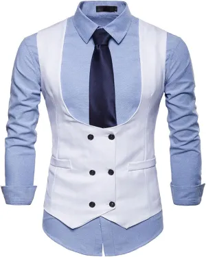 Men's Business Suit Vest - Double Breasted U-Neck Men's Slim Vest Suit Sleeveless Casual Waistcoat Clothing for Tux
