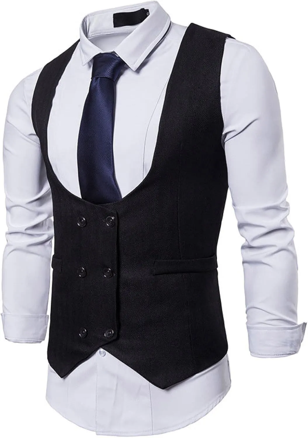 Men's Business Suit Vest - Double Breasted U-Neck Men's Slim Vest Suit Sleeveless Casual Waistcoat Clothing for Tux