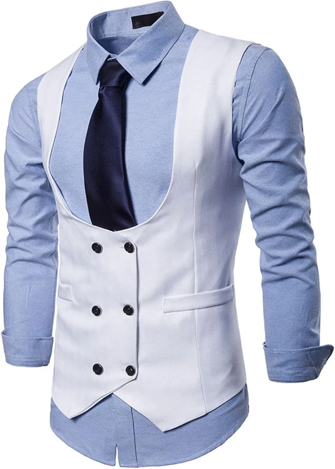 Men's Business Suit Vest - Double Breasted U-Neck Men's Slim Vest Suit Sleeveless Casual Waistcoat Clothing for Tux