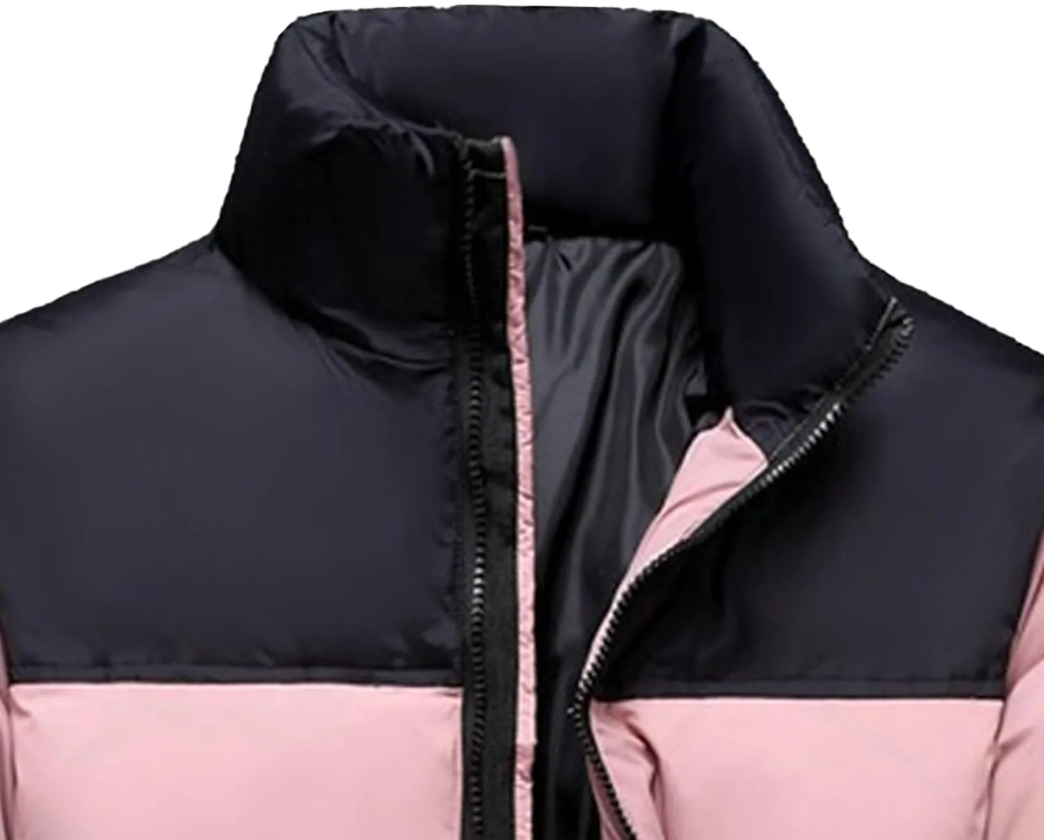 Mens Color Block Puffy Jacket Winter Zip Up Warm Male Down Coat Stand Collar Windproof Puffer Jackets