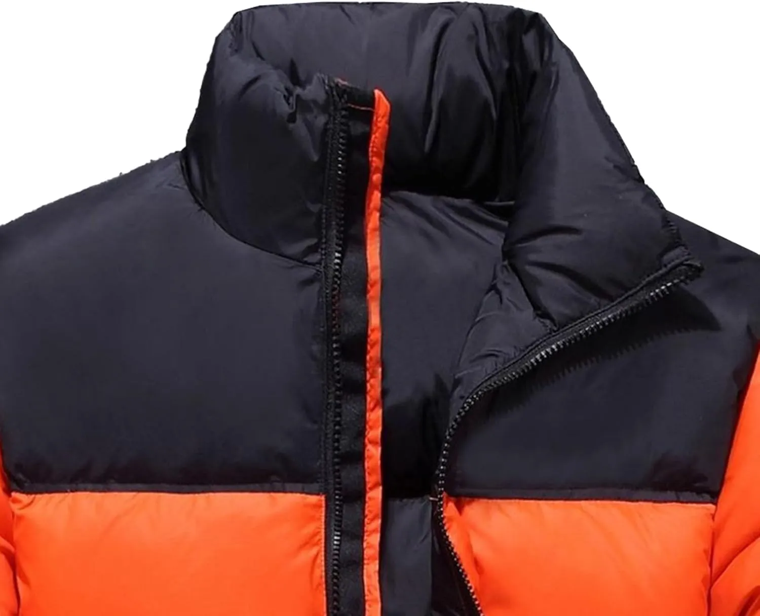Mens Color Block Puffy Jacket Winter Zip Up Warm Male Down Coat Stand Collar Windproof Puffer Jackets