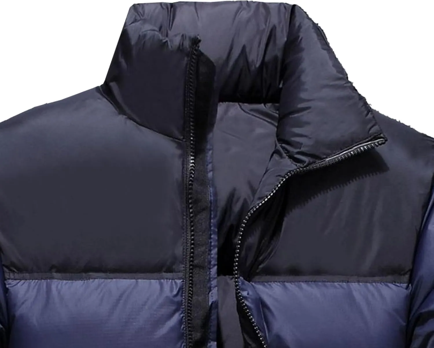 Mens Color Block Puffy Jacket Winter Zip Up Warm Male Down Coat Stand Collar Windproof Puffer Jackets