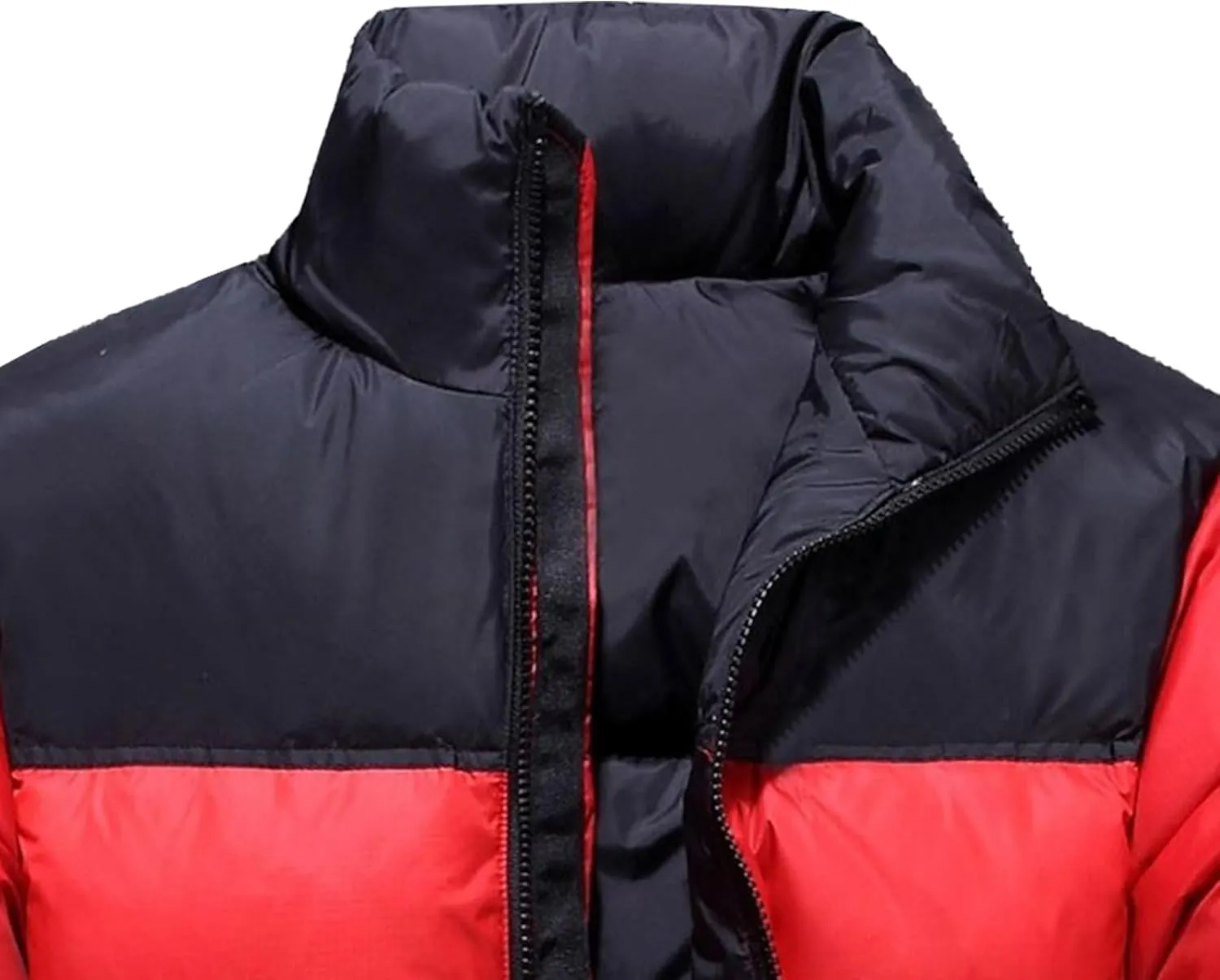 Mens Color Block Puffy Jacket Winter Zip Up Warm Male Down Coat Stand Collar Windproof Puffer Jackets