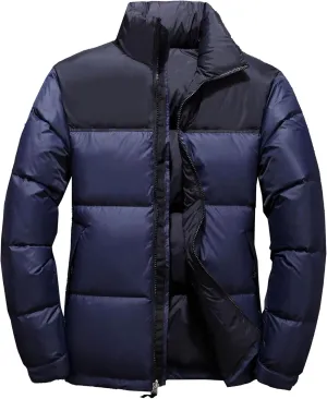 Mens Color Block Puffy Jacket Winter Zip Up Warm Male Down Coat Stand Collar Windproof Puffer Jackets