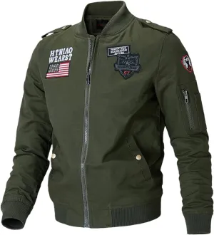 Mens Cotton Military Jackets USA American Flag Flight Bomber Jackets Lightweight Windbreakers Denim Cargo Coats