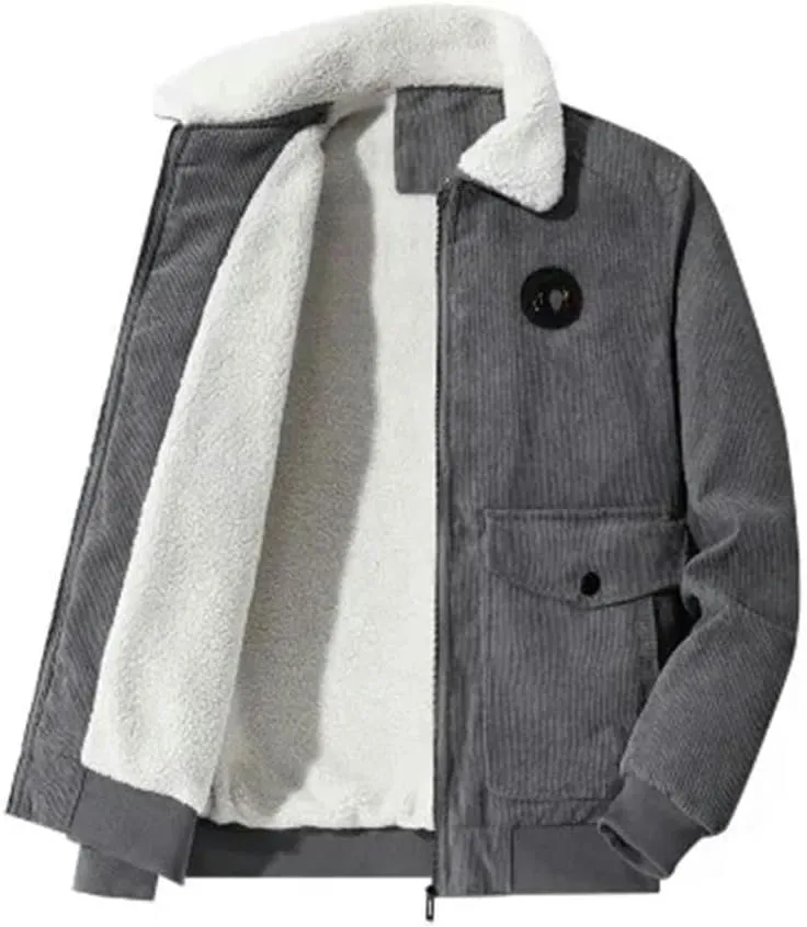 Men's Cotton-Padded Clothing Corduroy Thickened Business Solid Color Coat
