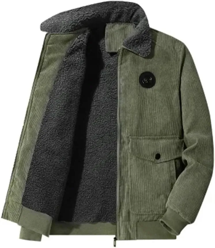Men's Cotton-Padded Clothing Corduroy Thickened Business Solid Color Coat