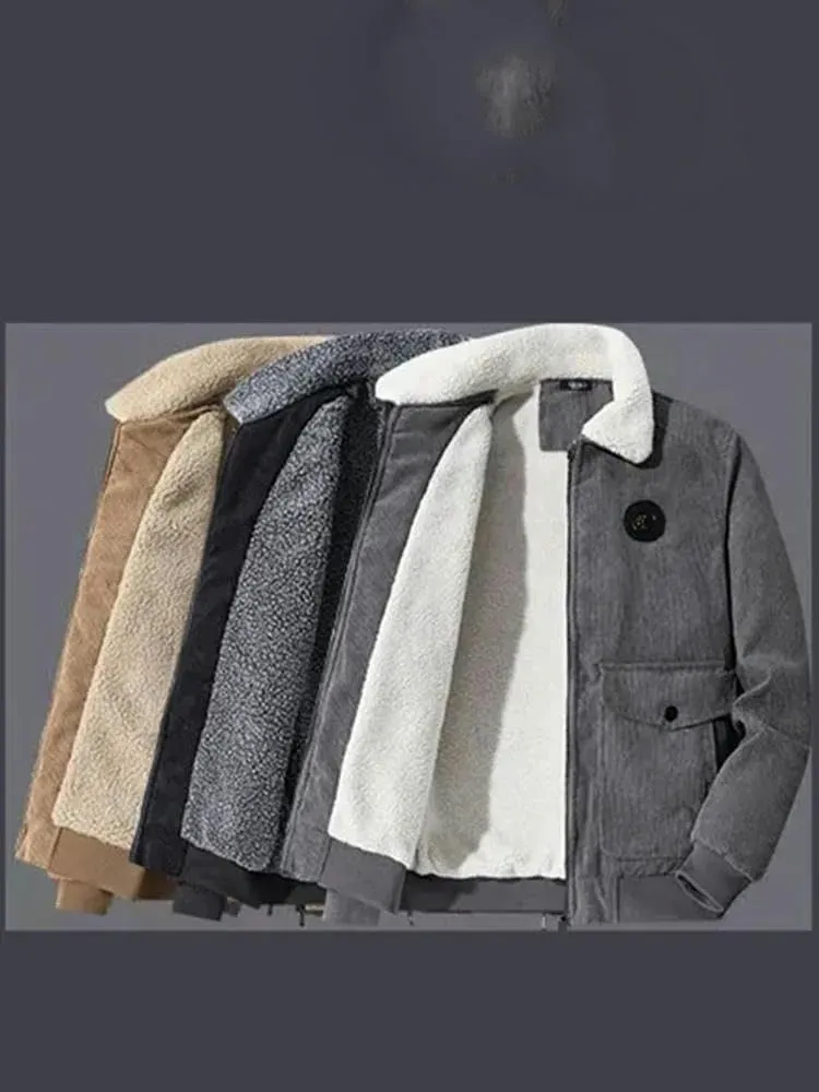 Men's Cotton-Padded Clothing Corduroy Thickened Business Solid Color Coat