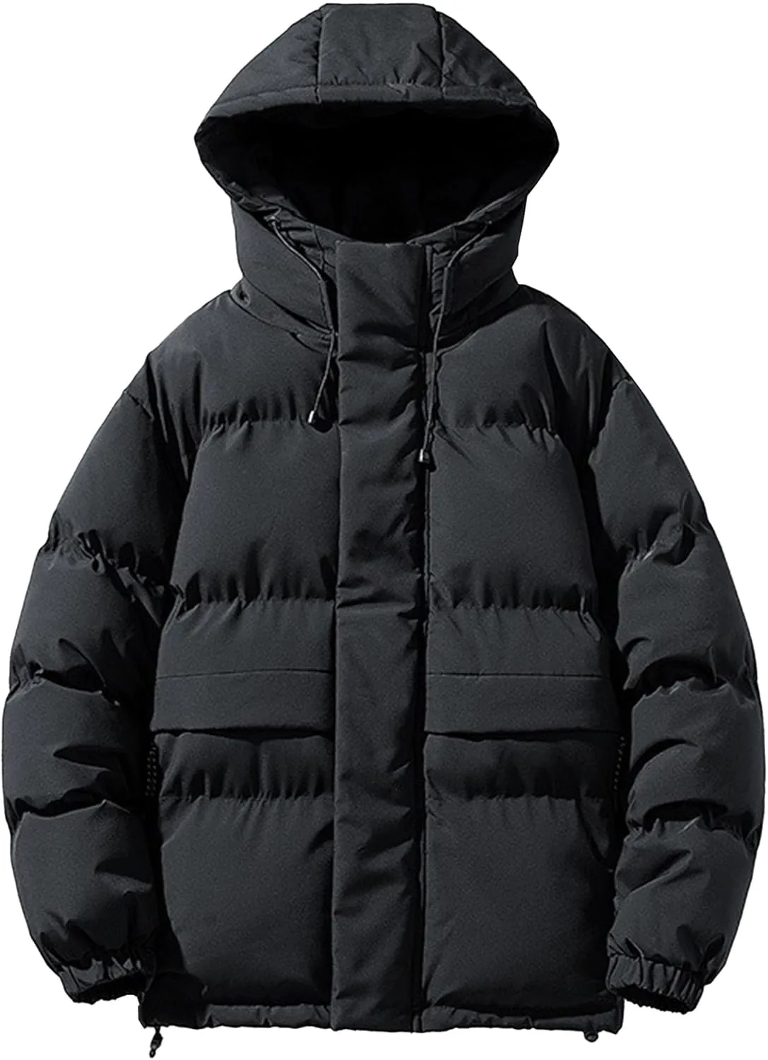 Mens Cotton Padded Down Jacket Autumn Winter Fashion Casual Puffer Coat Solid Color Thickened Quilted Hood Coats
