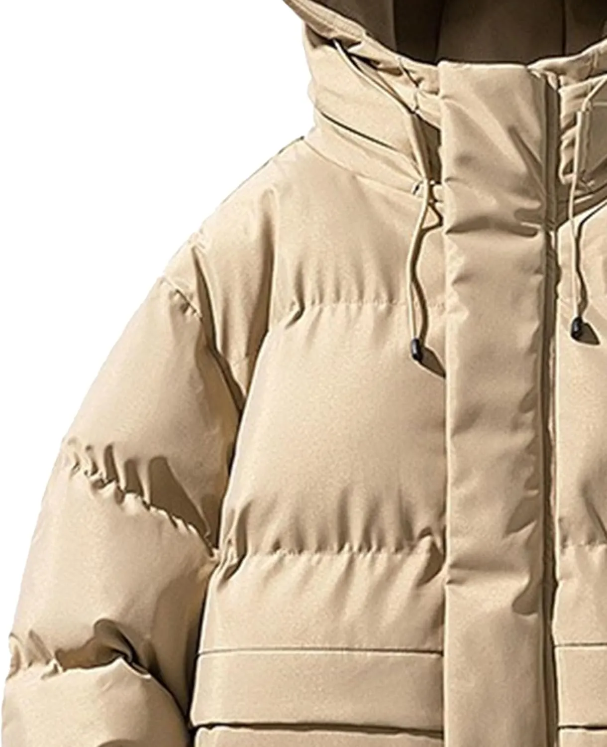 Mens Cotton Padded Down Jacket Autumn Winter Fashion Casual Puffer Coat Solid Color Thickened Quilted Hood Coats