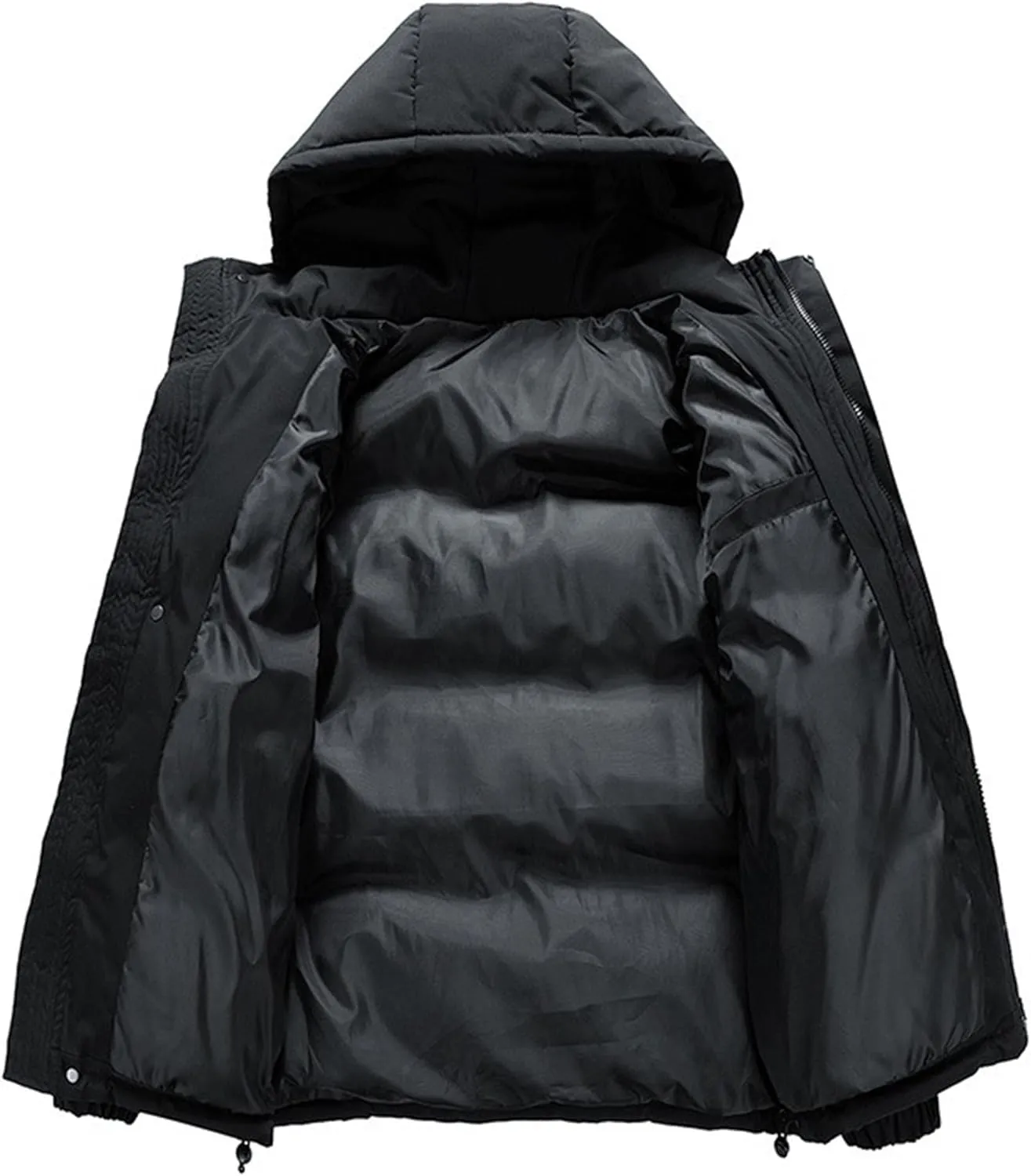 Mens Cotton Padded Down Jacket Autumn Winter Fashion Casual Puffer Coat Solid Color Thickened Quilted Hood Coats