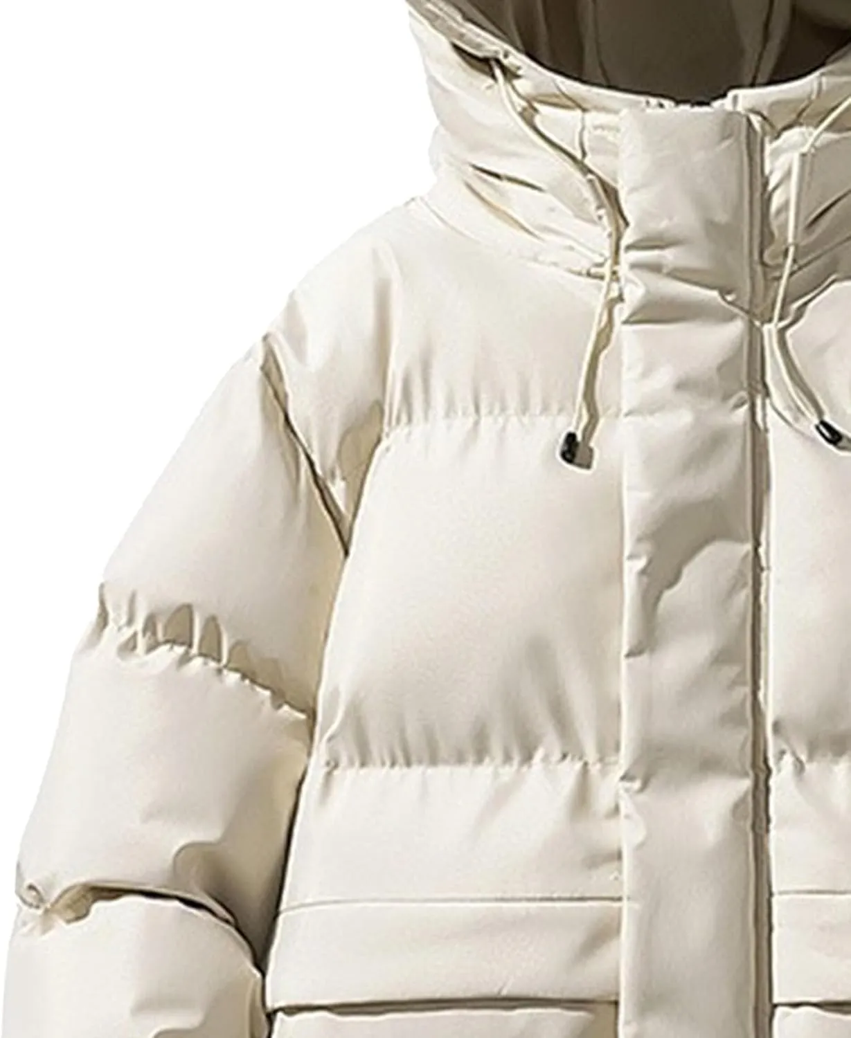 Mens Cotton Padded Down Jacket Autumn Winter Fashion Casual Puffer Coat Solid Color Thickened Quilted Hood Coats